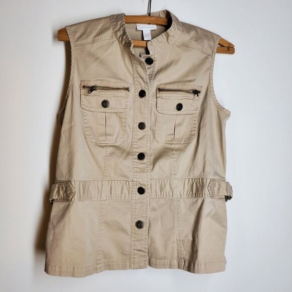 Charter Club Khaki Cotton Stretch Safari/Utility Women's Vest.  Size S - Picture 1 of 6